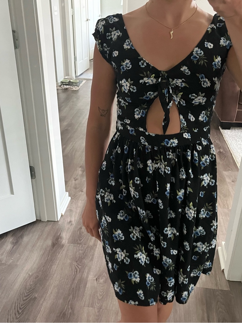 Hollister Black Floral Tie-Front Mini Dress